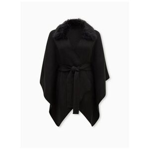 Belted Faux Fur Trim Ruana